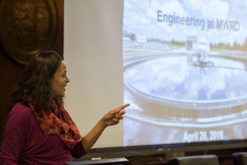 Yvonne Lefler, Principal Civil Engineer, speaks with youth about her role as an engineer.